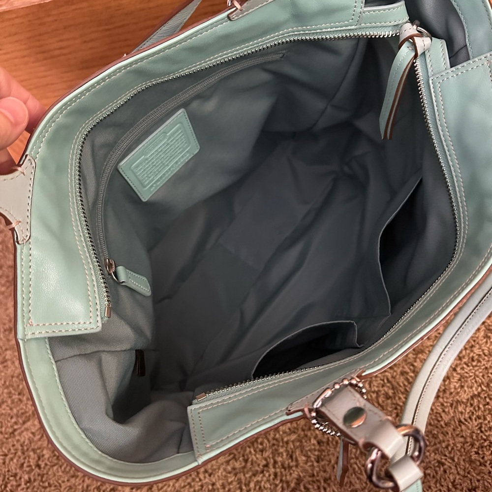 Coach Robins Egg Blue Leather Tote Bag - Picture 4 of 6